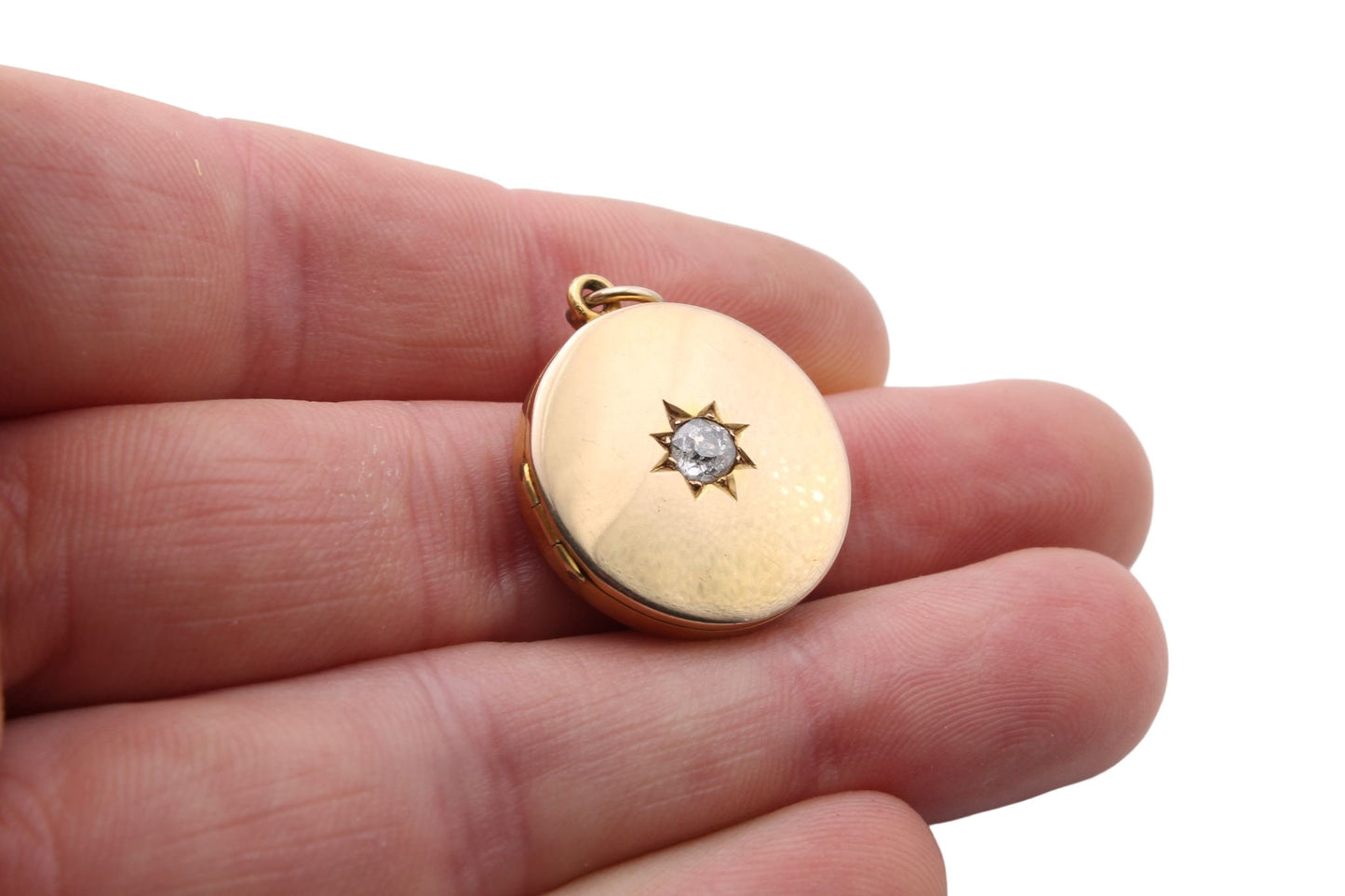 Antique Edwardian 15ct Gold Locket With Old Mine Diamond, .25ct