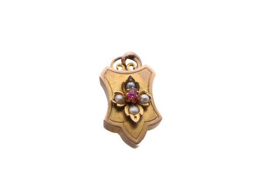 Antique 15ct Gold, Ruby & Pearl Keepsake Pendant Locket