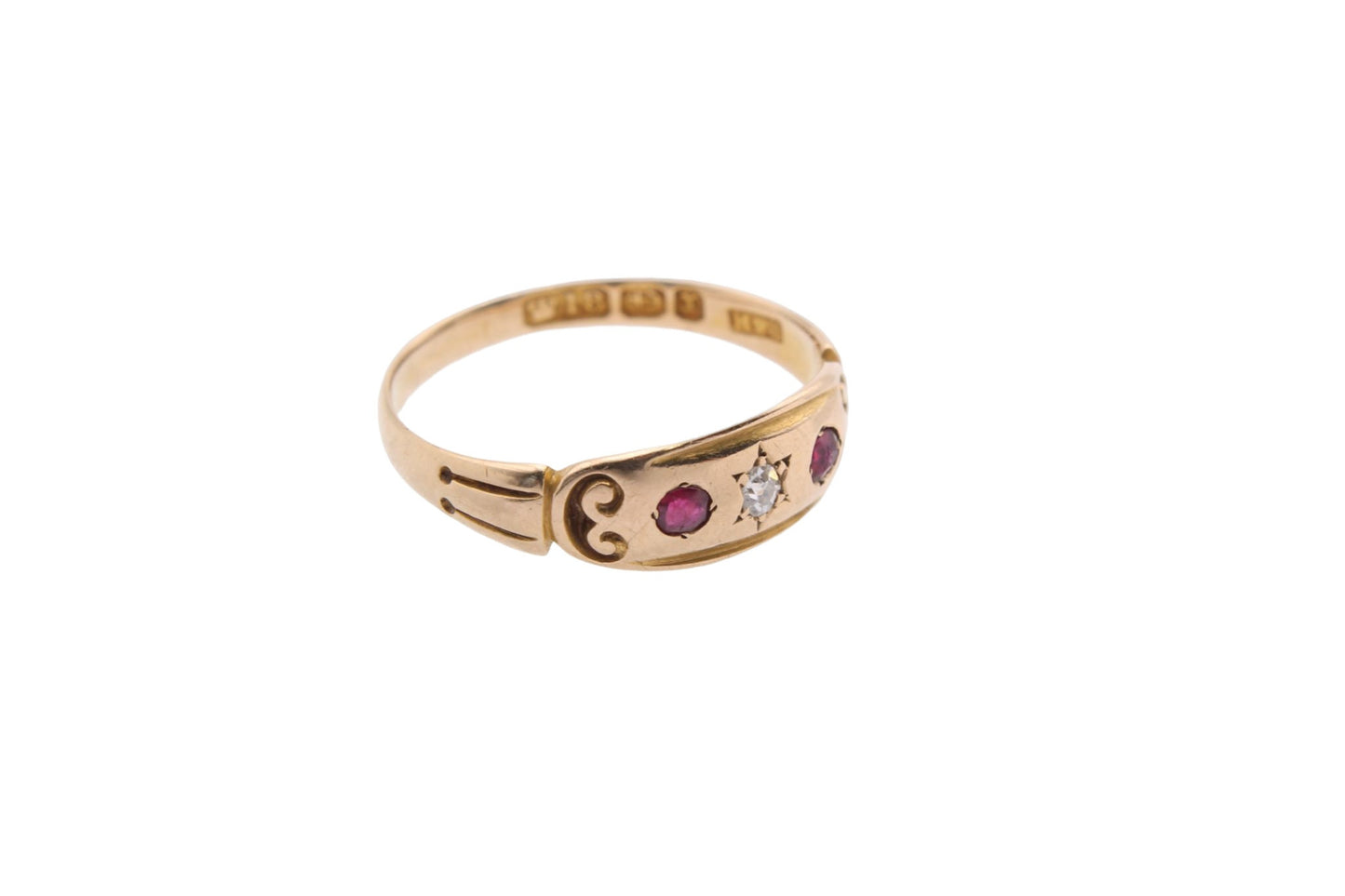 Antique Victorian 18ct Gold, Diamond & Ruby Gypsy Ring - 1897