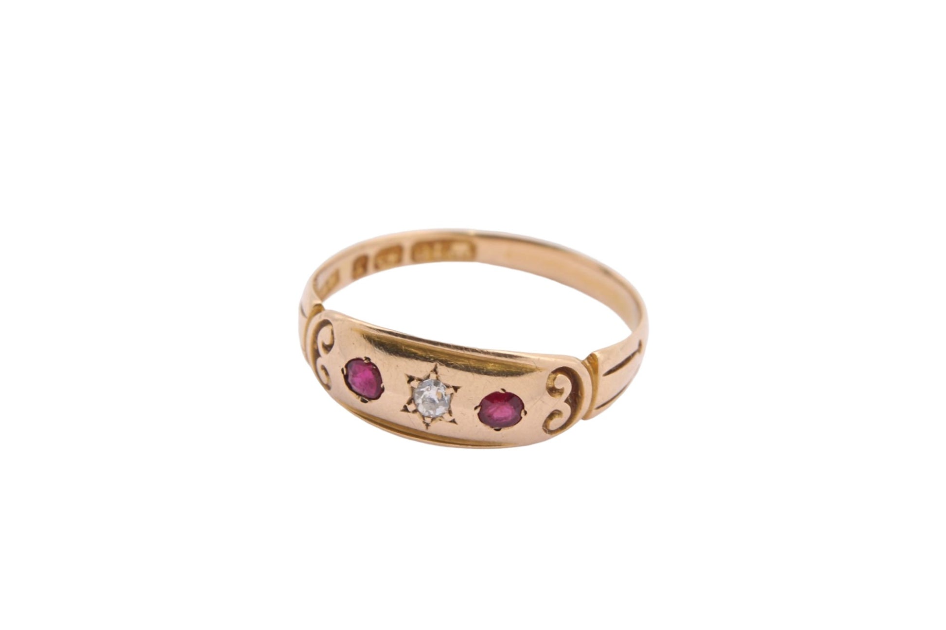 Antique-Victorian-18ct-Gold,-Diamond-&-Ruby-Gypsy-Ring---1897
