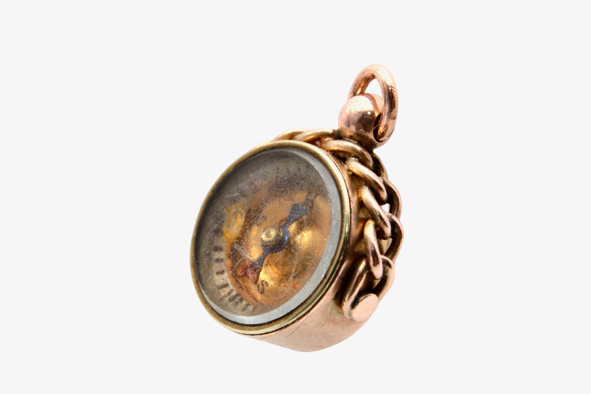 Antique-9ct-Rose-Gold-Essex-Crystal-Dog-Scene-Compass-Pendant