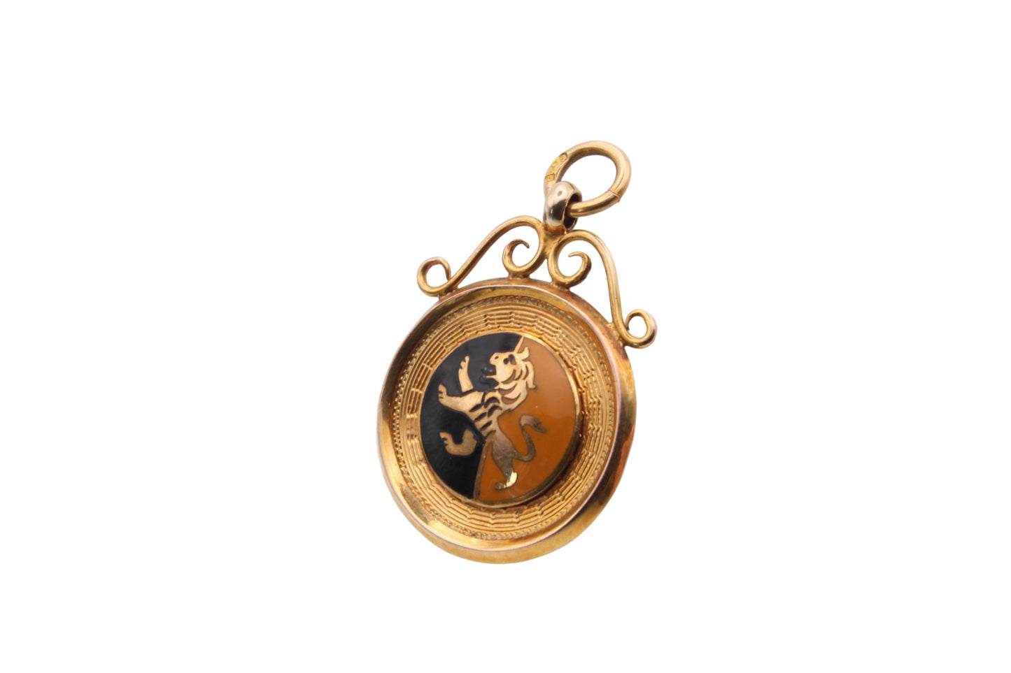 Antique Art Deco Period 9ct Gold Lion Enamel Pendant Fob