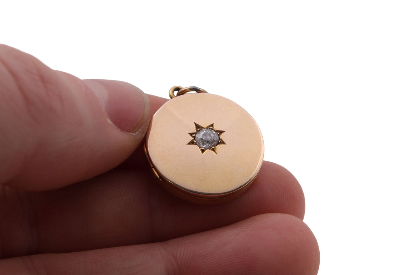 Antique Edwardian 15ct Gold Locket With Old Mine Diamond, .25ct