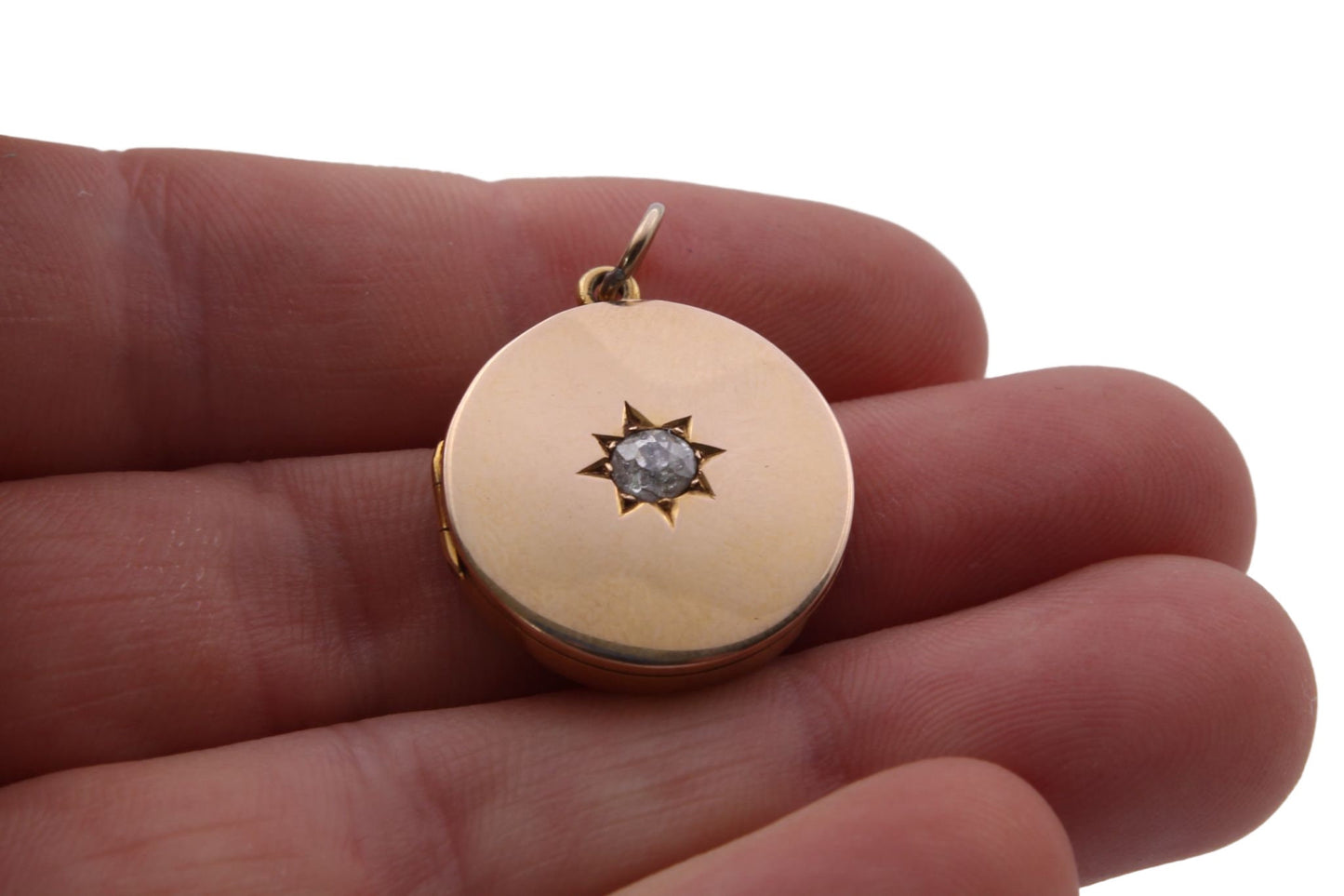 Antique Edwardian 15ct Gold Locket With Old Mine Diamond, .25ct