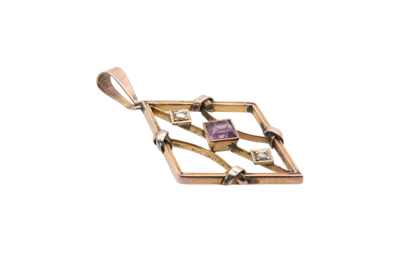 Edwardian 9ct Gold, Pearl and Purple Paste Pendant