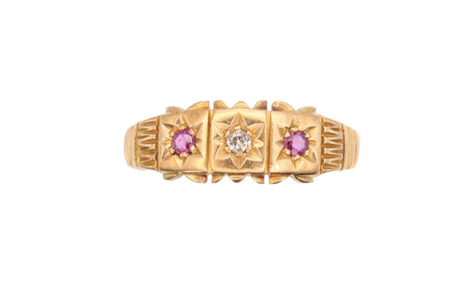 Antique Edwardian 18ct Gold & Ruby Gypsy Ring - 1905