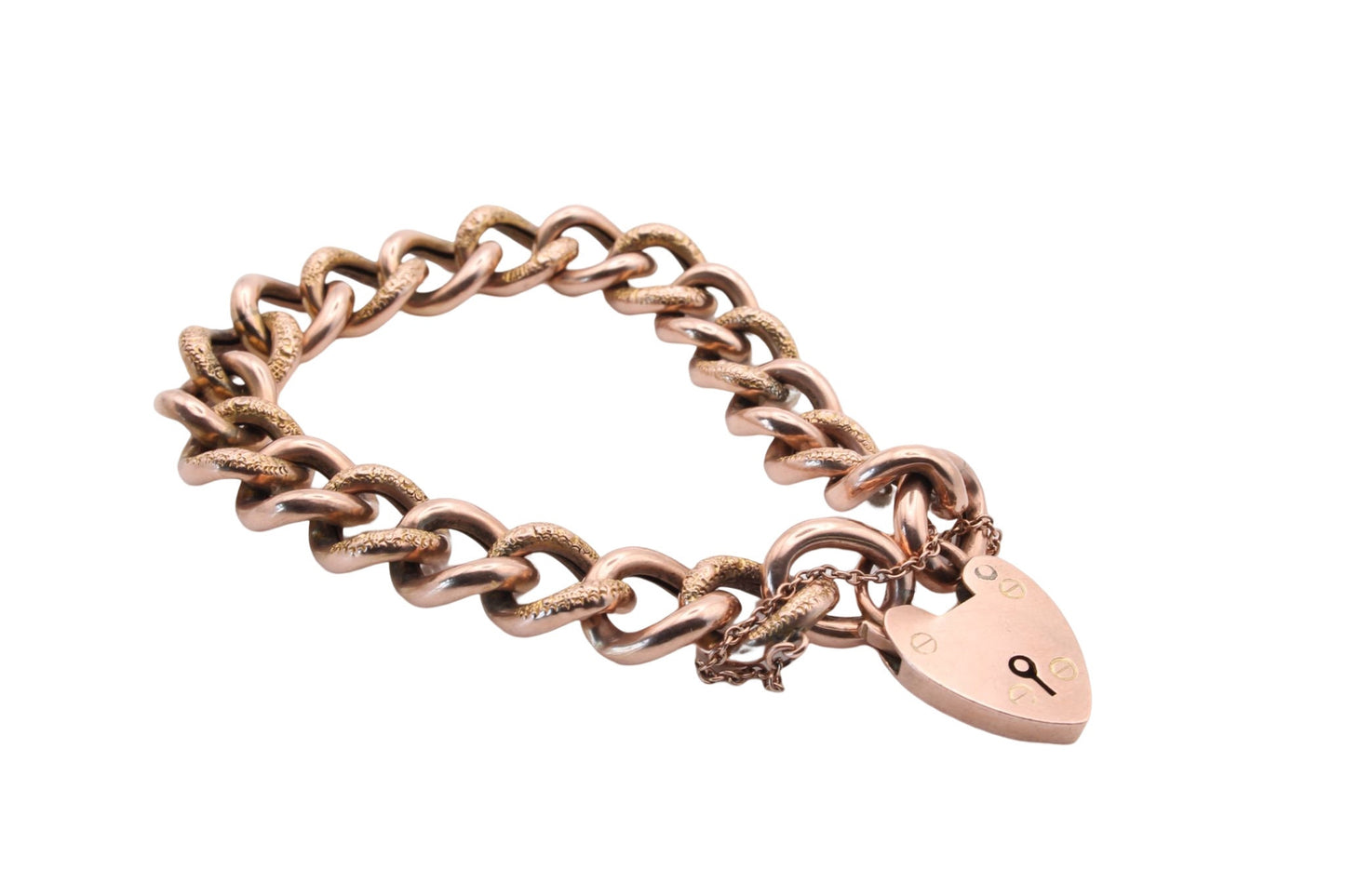 Antique Victorian 9ct Rose Gold Chased Gate Bracelet, 18g