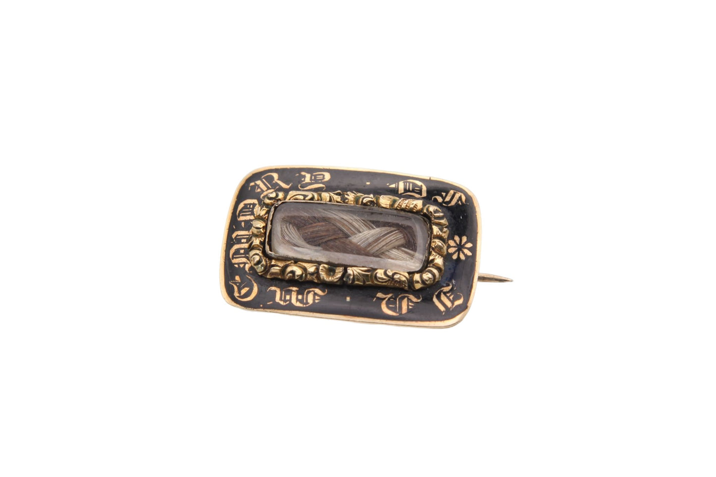 Antique Georgian 9ct Gold Enamel Mourning 'In Memory Of' Brooch