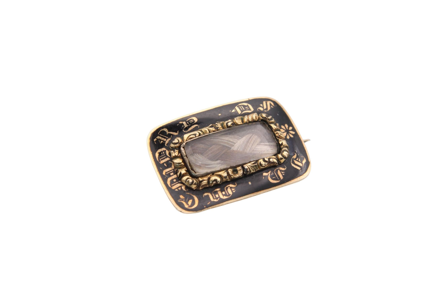 Antique Georgian 9ct Gold Enamel Mourning 'In Memory Of' Brooch
