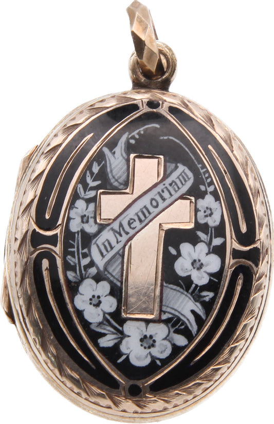 Antique 9ct Gold In Memoriam Enamel Locket