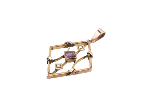 Edwardian 9ct Gold, Pearl and Purple Paste Pendant