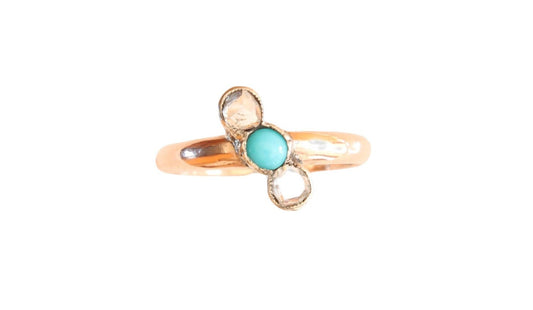 Antique 9ct Gold Diamond & Turquoise Ring