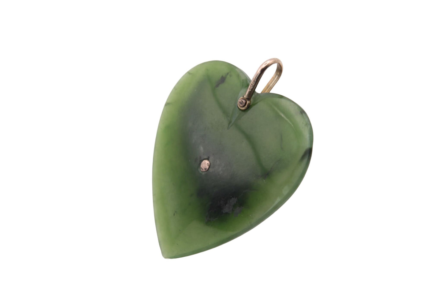 Large Antique 9ct Gold, New Zealand Nephrite Heart Pendant