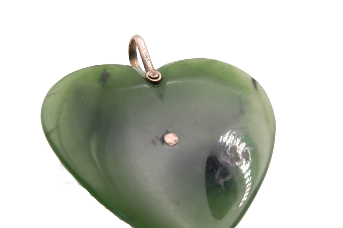 Large Antique 9ct Gold, New Zealand Nephrite Heart Pendant