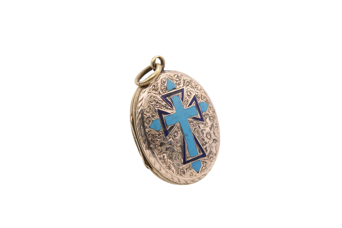 Antique Victorian 9ct Gold Enamel Cross Locket