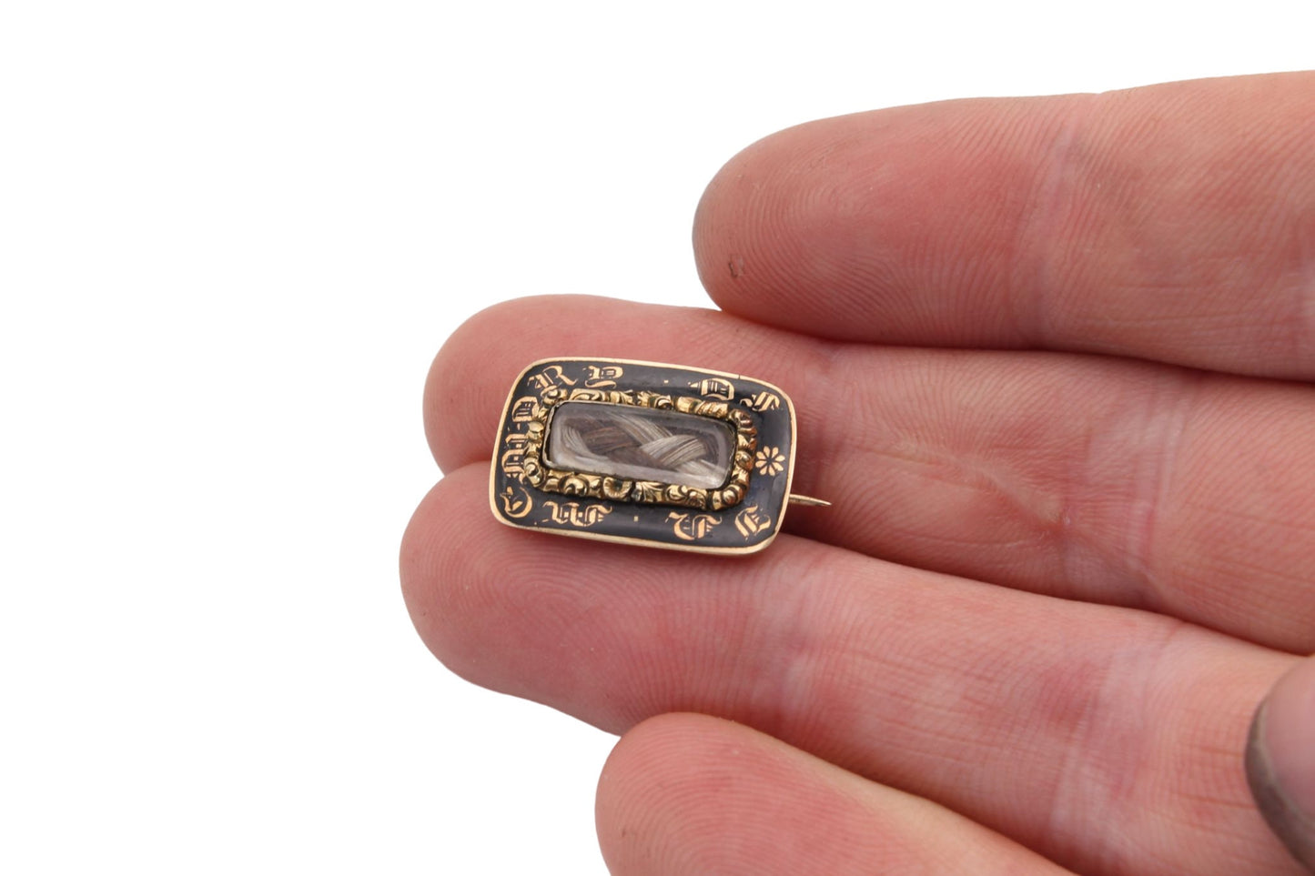 Antique Georgian 9ct Gold Enamel Mourning 'In Memory Of' Brooch