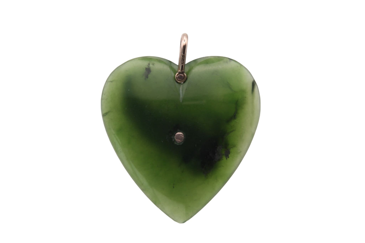 Large Antique 9ct Gold, New Zealand Nephrite Heart Pendant