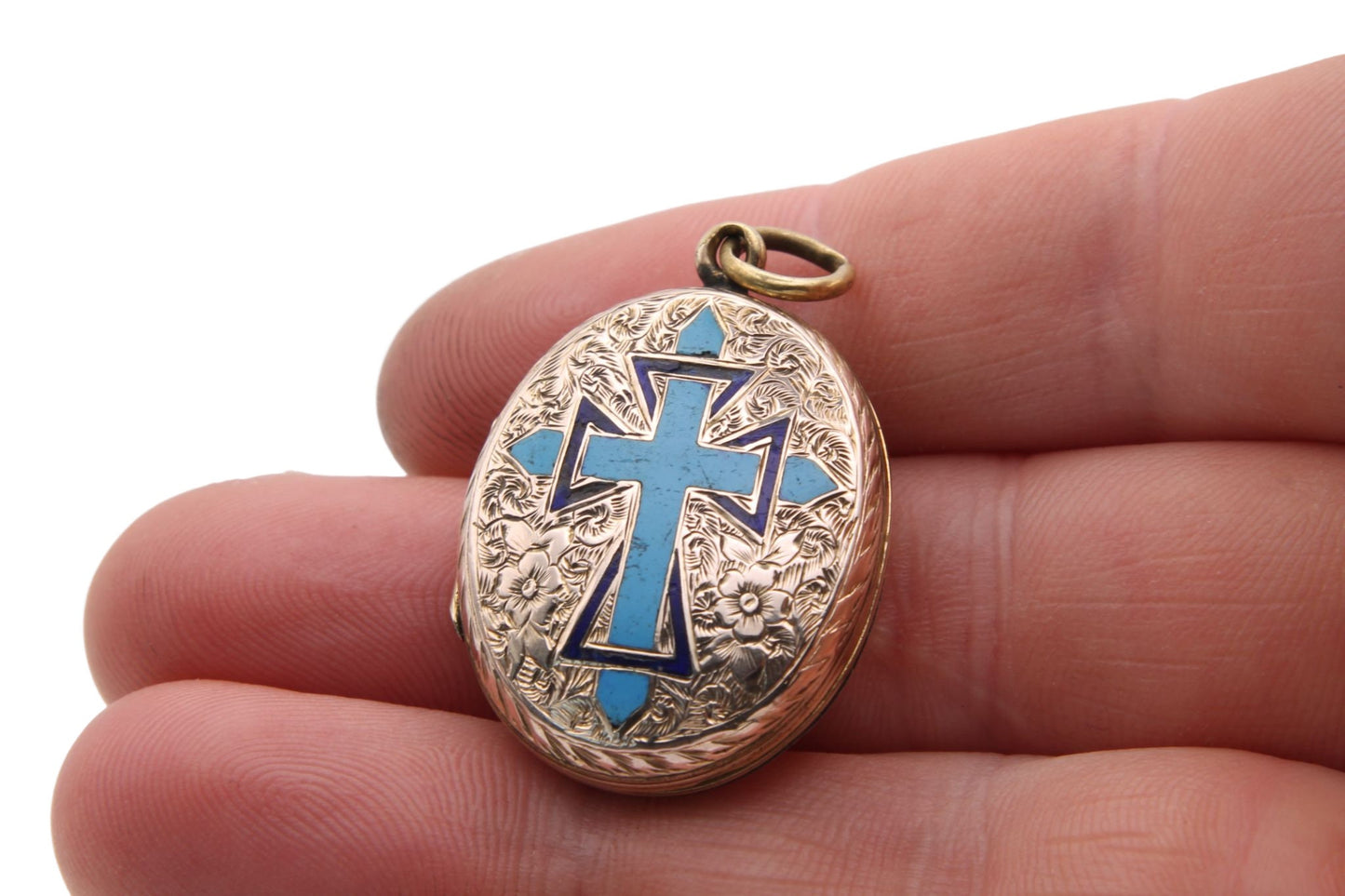 Antique Victorian 9ct Gold Enamel Cross Locket