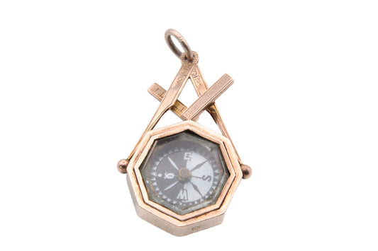 Antique 9ct Rose Gold Masonic Compass Fob Pendant