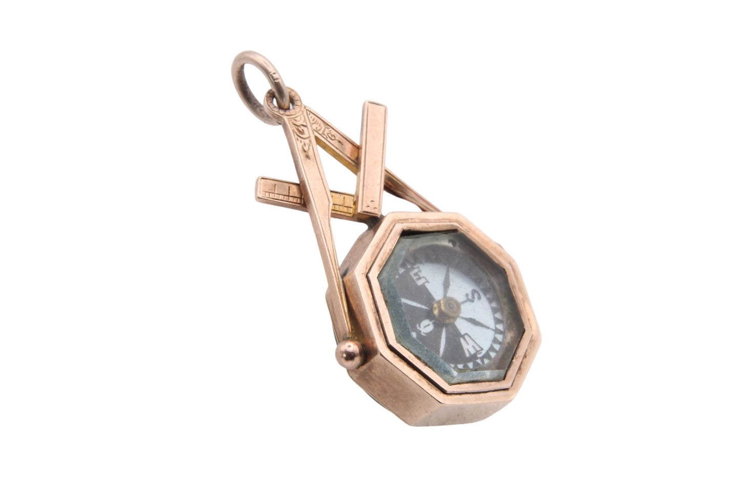 Antique 9ct Rose Gold Masonic Compass Fob Pendant