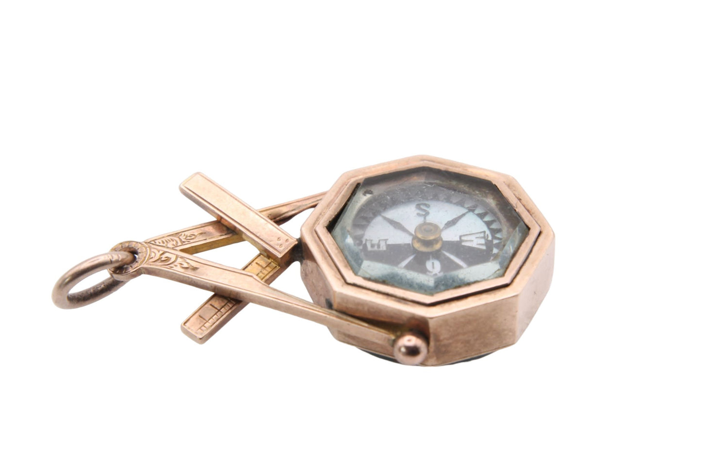 Antique 9ct Rose Gold Masonic Compass Fob Pendant