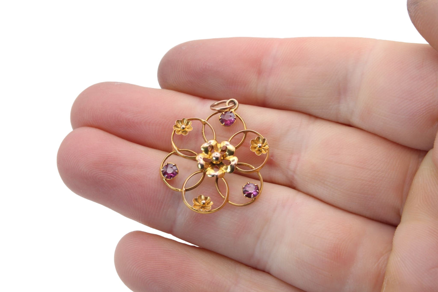 Antique Edwardian 9ct Gold Flower Pendant