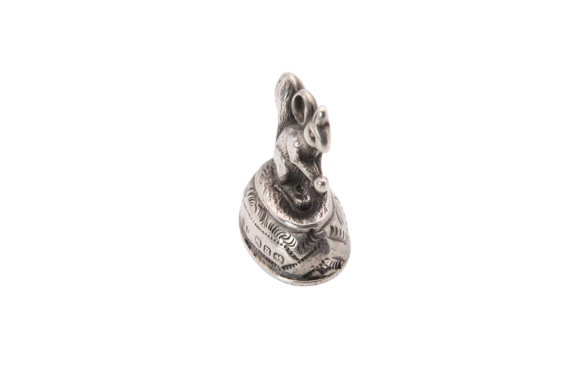 Antique-Victorian-Sterling-Silver-&-Carnelian-Squirrel-Pendant