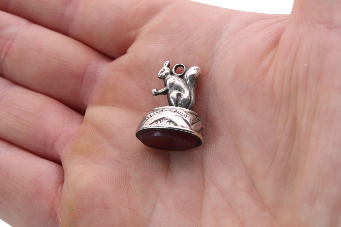 Antique Victorian Sterling Silver & Carnelian Squirrel Pendant