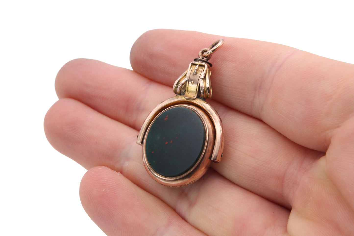 Antique 9ct Gold Bloodstone & Carnelian Buckle Spinner Pendant