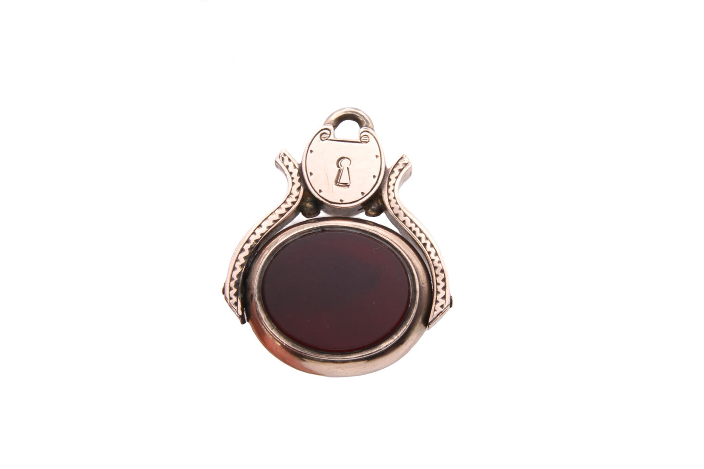 Antique 10ct Gold Heart Padlock Bloodstone & Carnelian Spinner Pendant