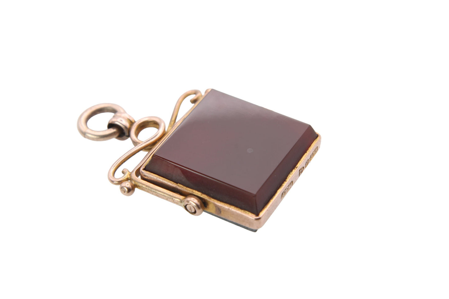 Antique 9ct Gold Bloodstone Carnelian Spinner Pendant