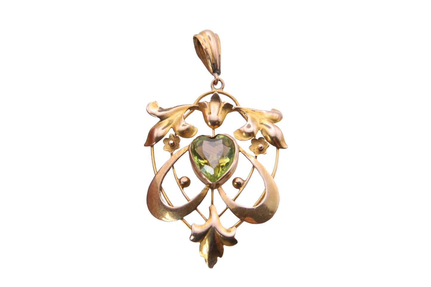 Antique Edwardian 9ct Gold Peridot Heart Pendant