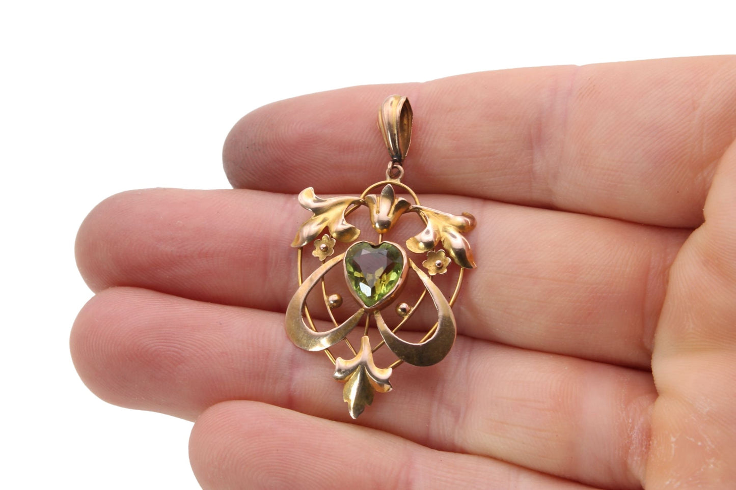 Antique Edwardian 9ct Gold Peridot Heart Pendant