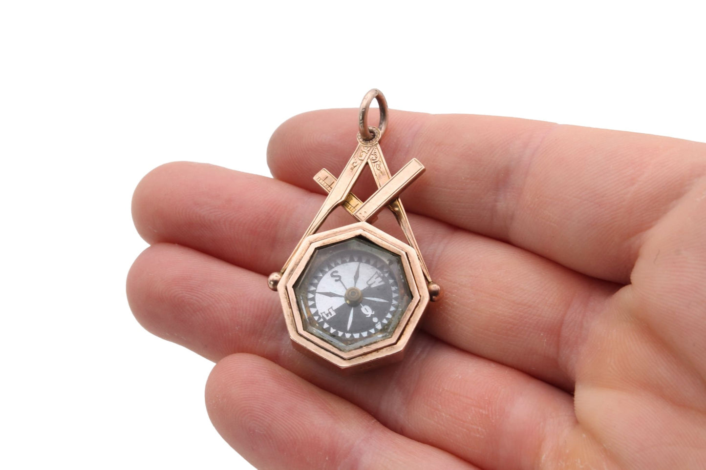 Antique 9ct Rose Gold Masonic Compass Fob Pendant