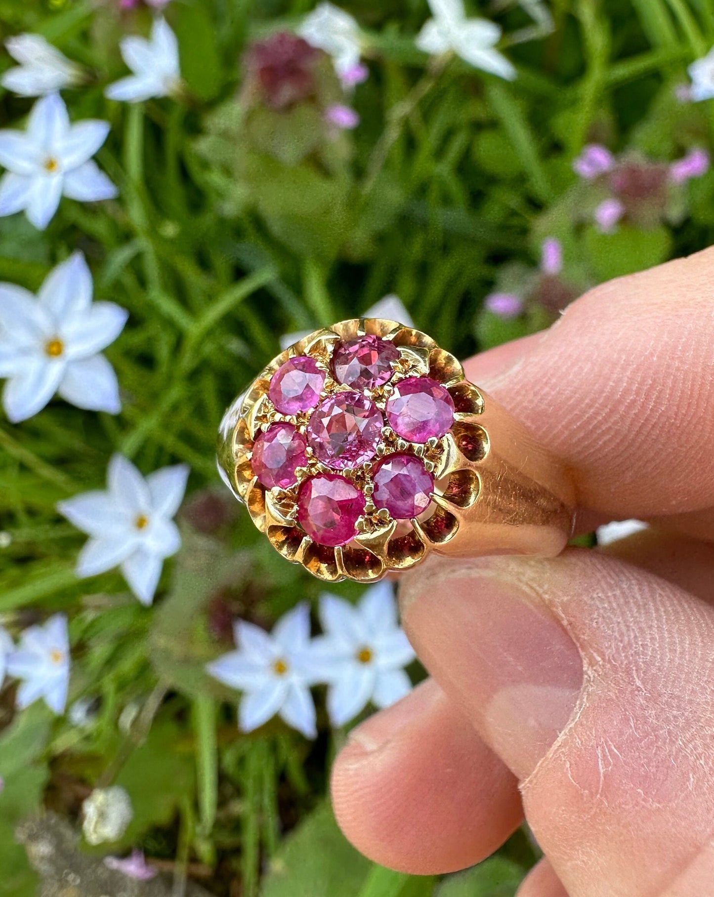 Antique 18ct Gold Ruby Cluster Ring, 9.5g, 1.2CTW