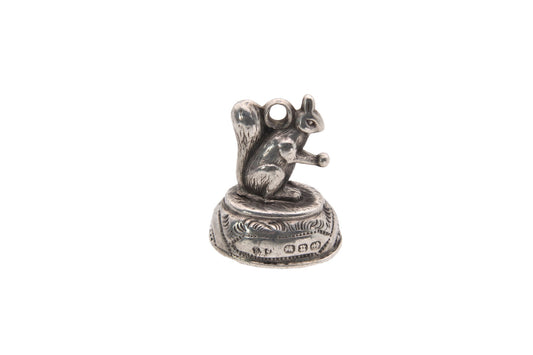 Antique Victorian Sterling Silver & Carnelian Squirrel Pendant