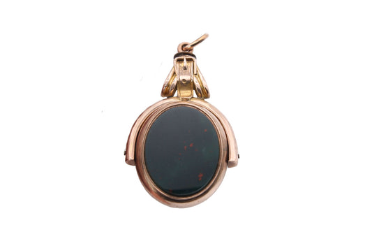 Antique 9ct Gold Bloodstone & Carnelian Buckle Spinner Pendant