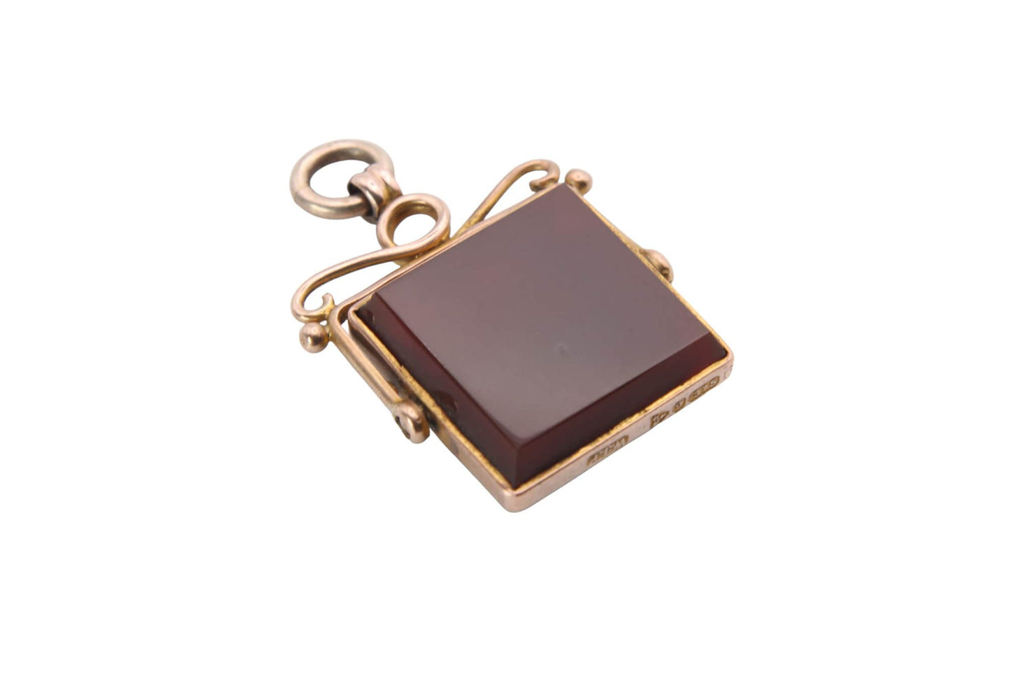 Antique 9ct Gold Bloodstone Carnelian Spinner Pendant