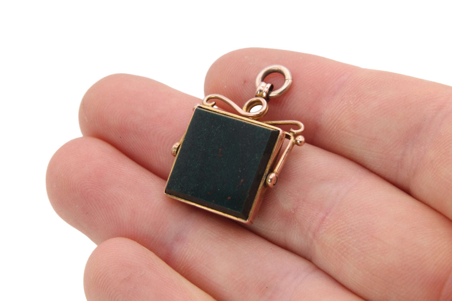 Antique 9ct Gold Bloodstone Carnelian Spinner Pendant