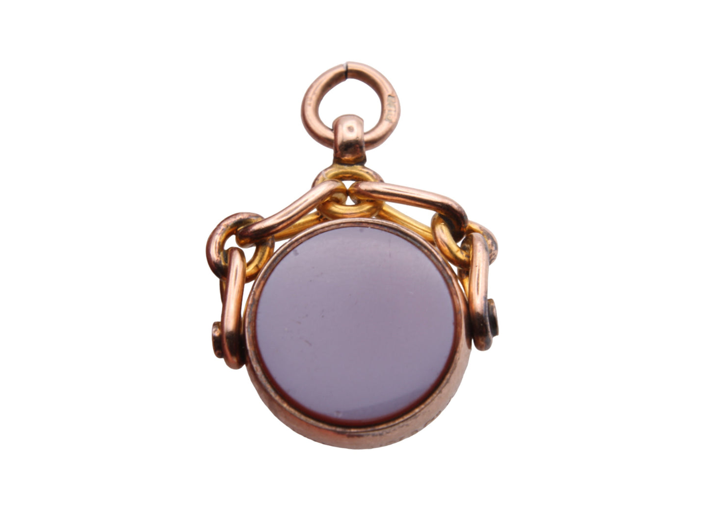 Antique 9ct Gold Bloodstone & Lilac Agate Spinner Pendant