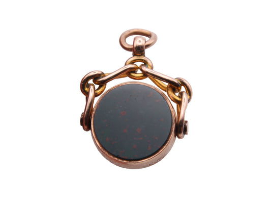 Antique 9ct Gold Bloodstone & Lilac Agate Spinner Pendant