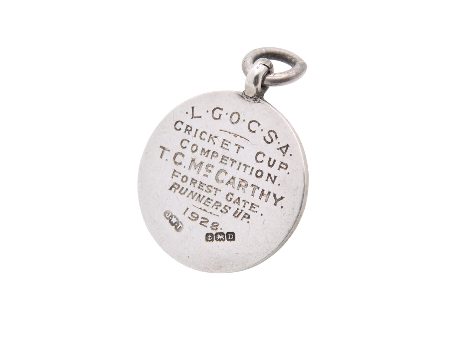 Antique Sterling Silver Cricket Fob Pendant | Enamel Batsman Medal