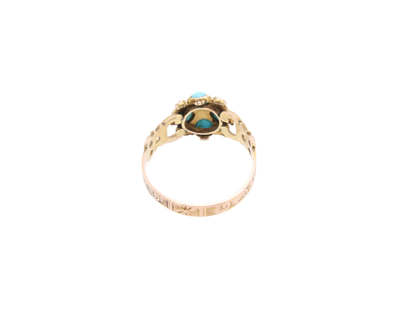 Antique 12.5ct Gold, Diamond And Turquoise Forget Me Not Ring, 1868