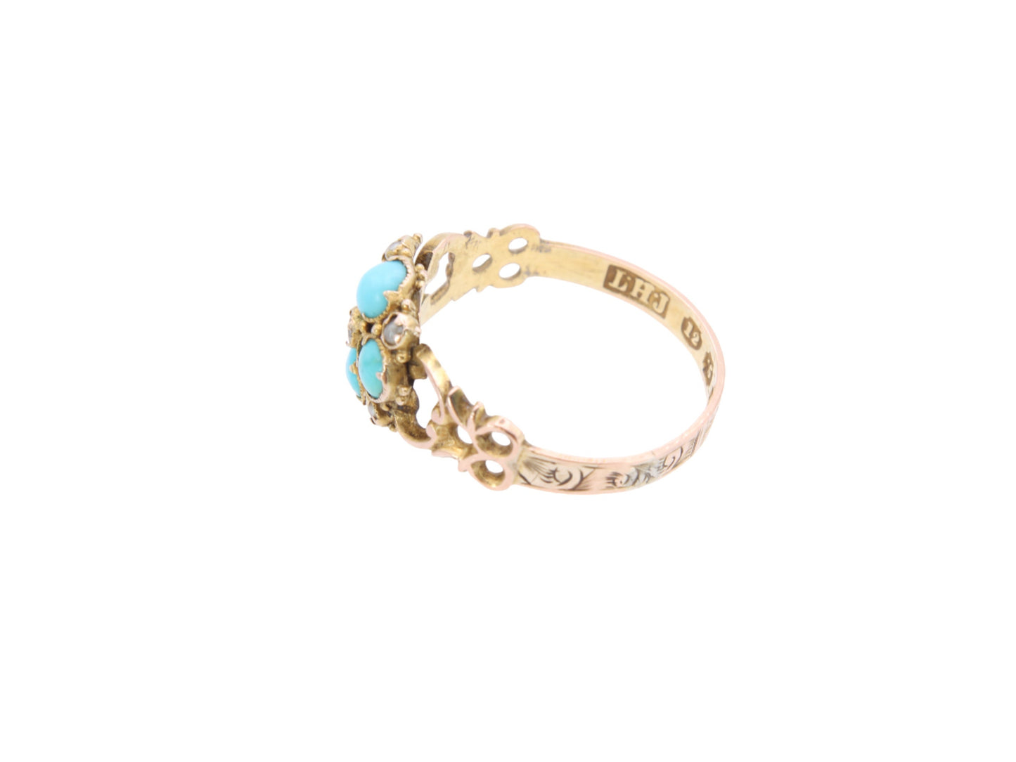 Antique 12.5ct Gold, Diamond And Turquoise Forget Me Not Ring, 1868