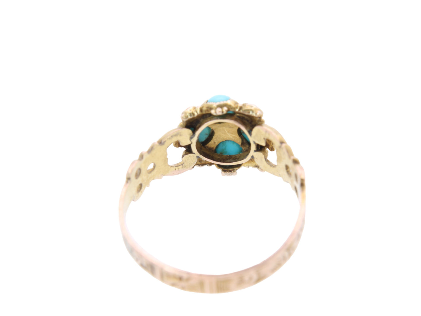Antique 12.5ct Gold, Diamond And Turquoise Forget Me Not Ring, 1868