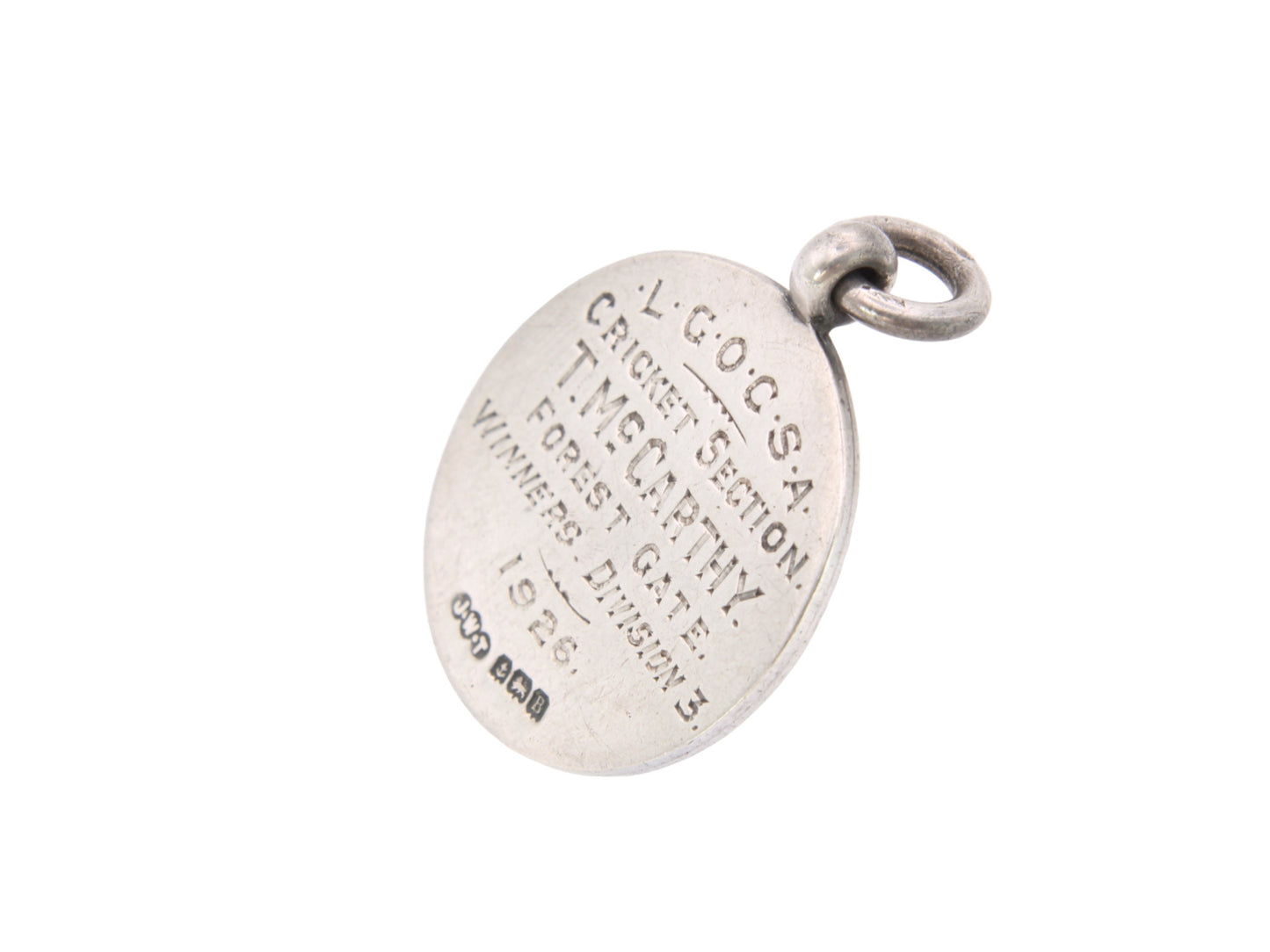 Antique Silver Enamel Cricket Fob Pendant