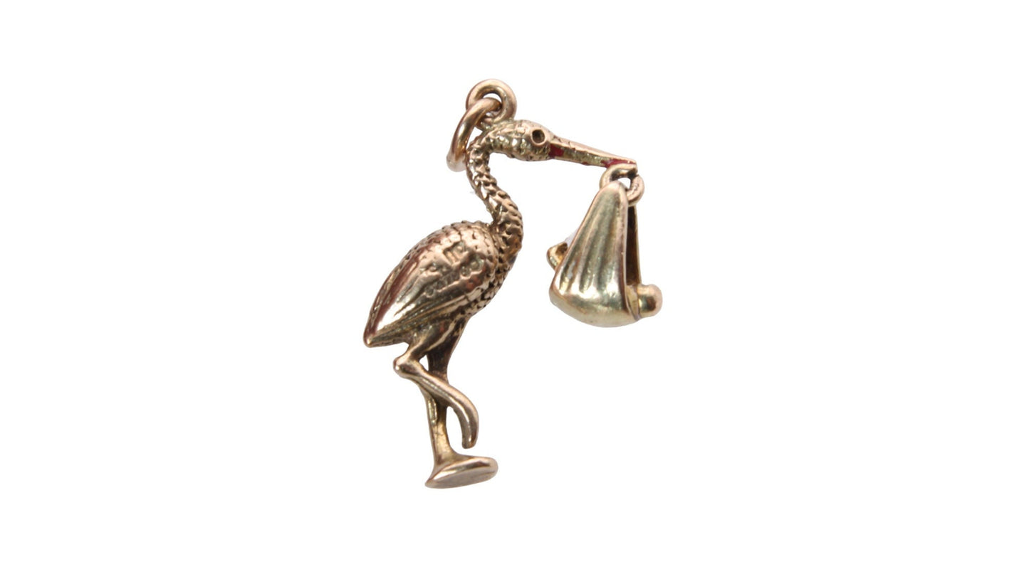 Vintage 9ct Gold Baby and Stork Charm/Pendant