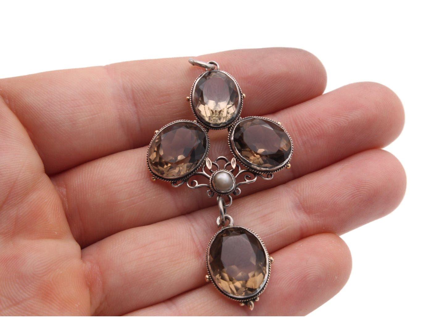 Antique Sterling Silver & Gold Bezel Set Citrine Pendant