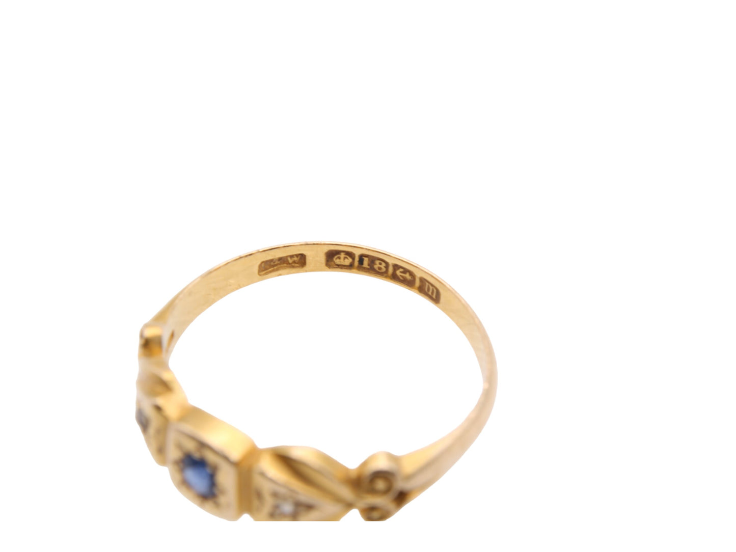 Antique Victorian 18ct Gold, Diamond & Sapphire Gypsy Ring - 1886