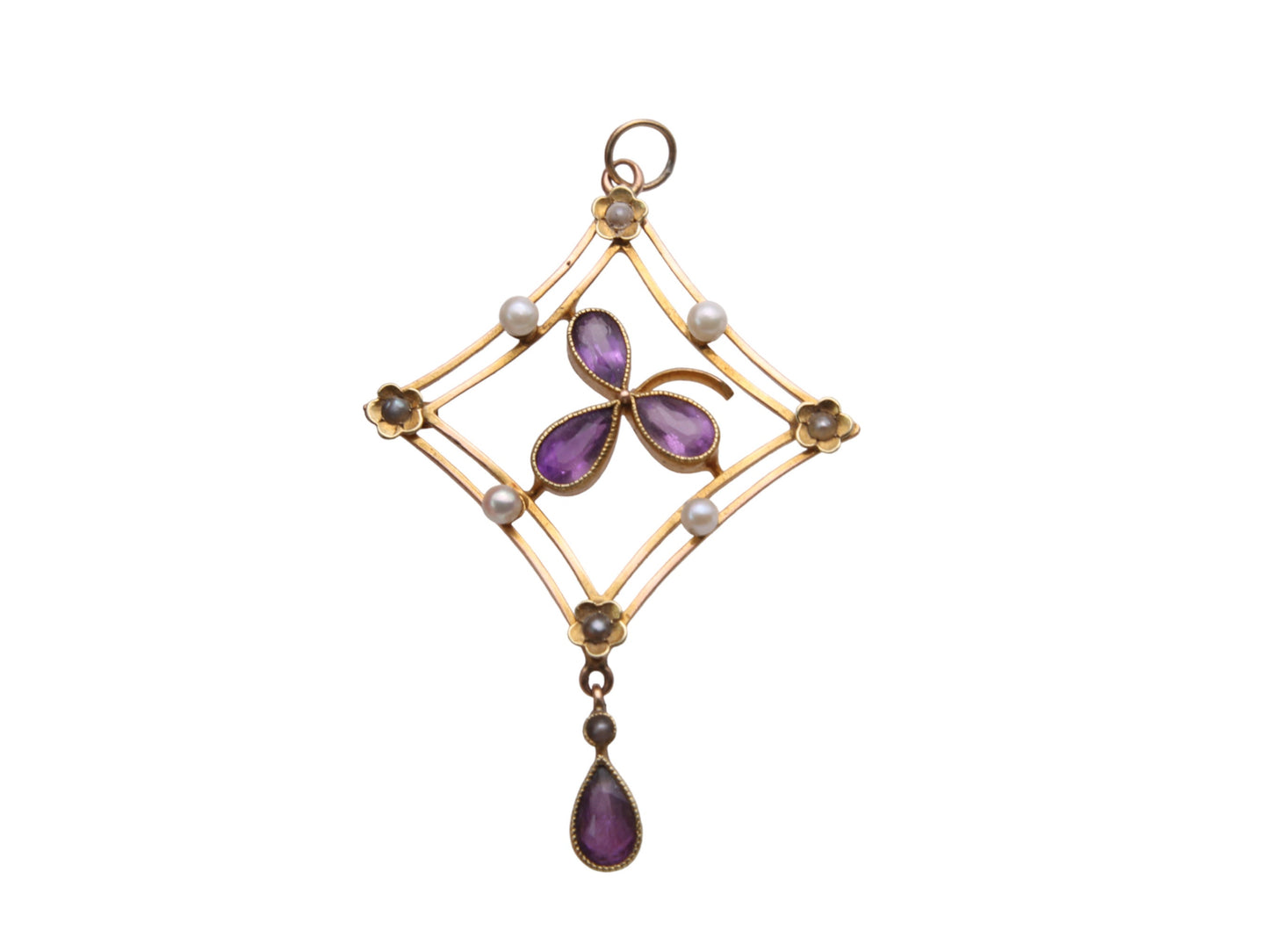 Antique 15ct Gold Amethyst Shamrock Pendant